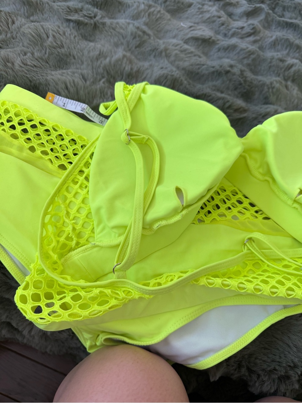 Neon Yellow Green Mesh XL Bikini Set with Sheer Oversized Large Cover-Up Shirt - Picture 6 of 6